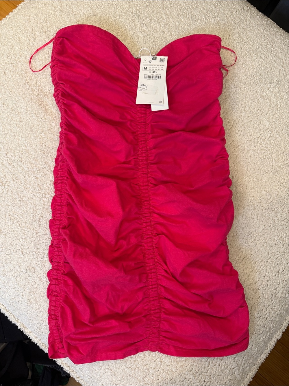 Zara Bright Fuchsia Ruched strapless Dress